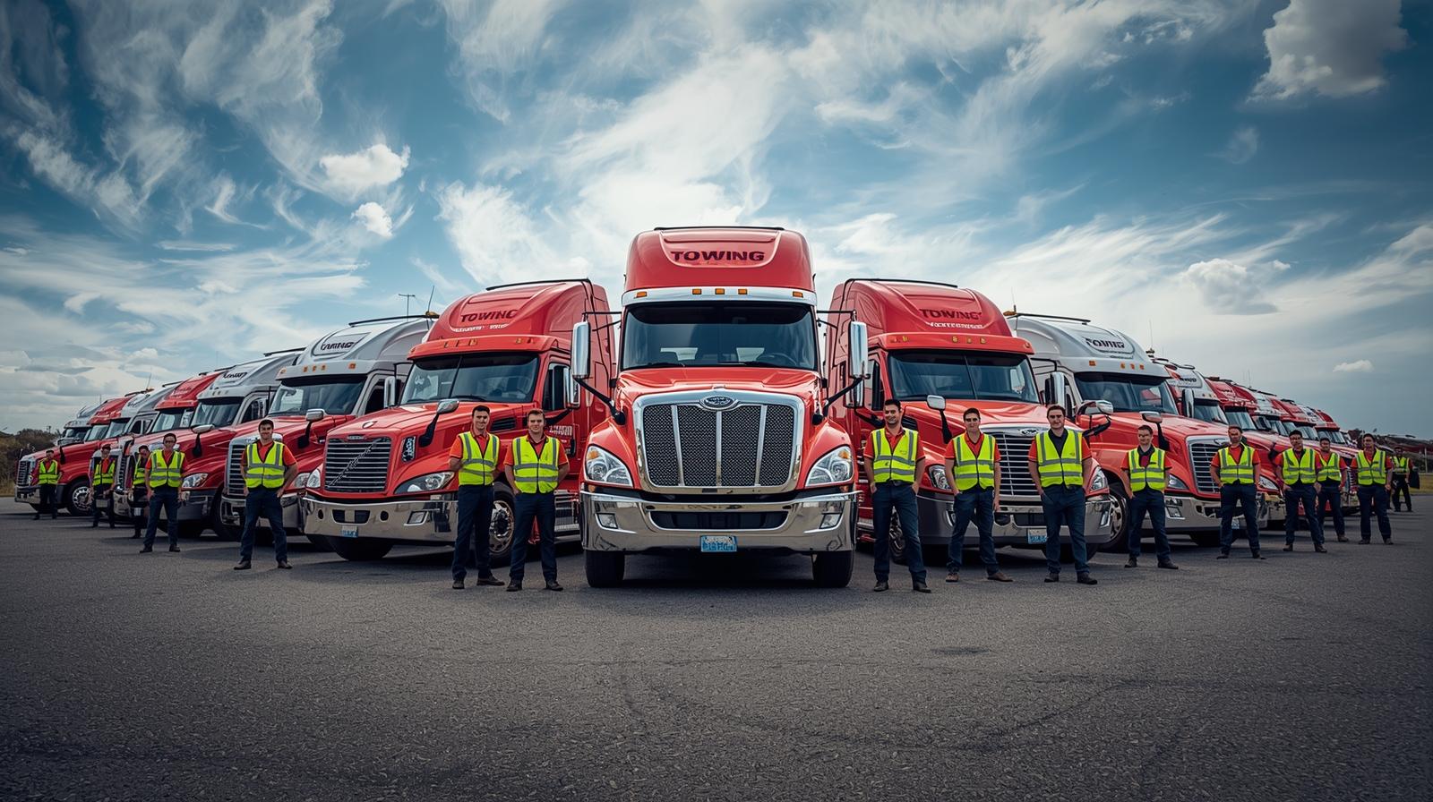 Tow truck on the road at night showing growth.